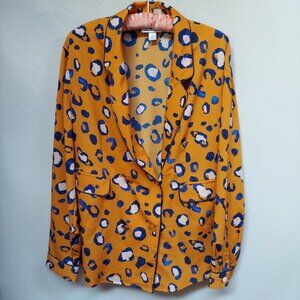 Phillip Lim for Target Large Mustard Blue Animal Print Double-Breasted Blazer